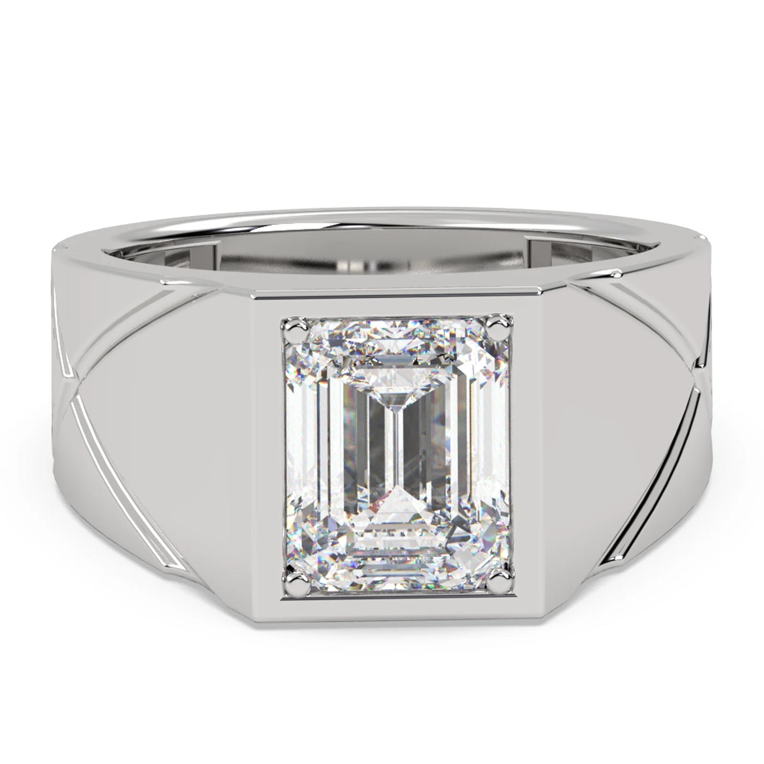 Emerald Cut Prong Set Moissanite Mens Ring - Mara Jewels