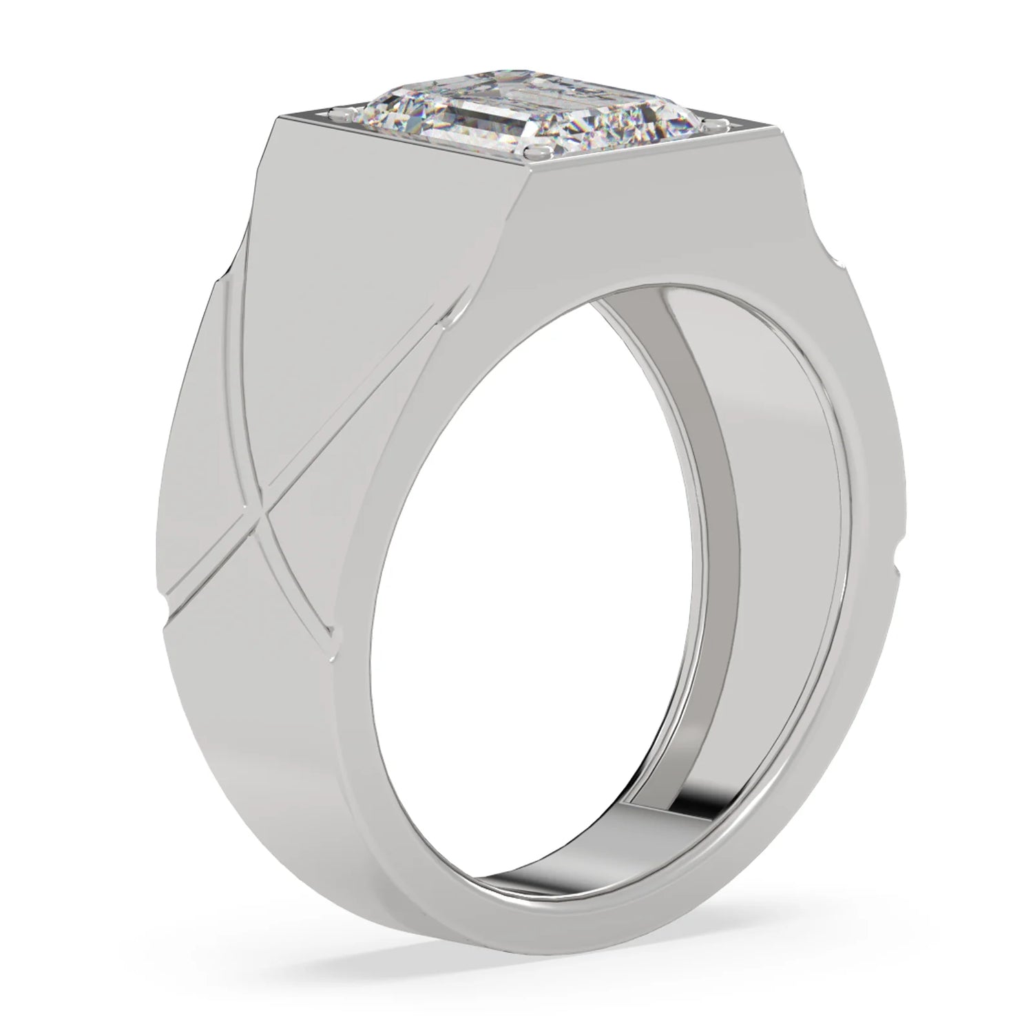 Men's Engagement Ring in 10K Gold With An Emerald Cut Diamond