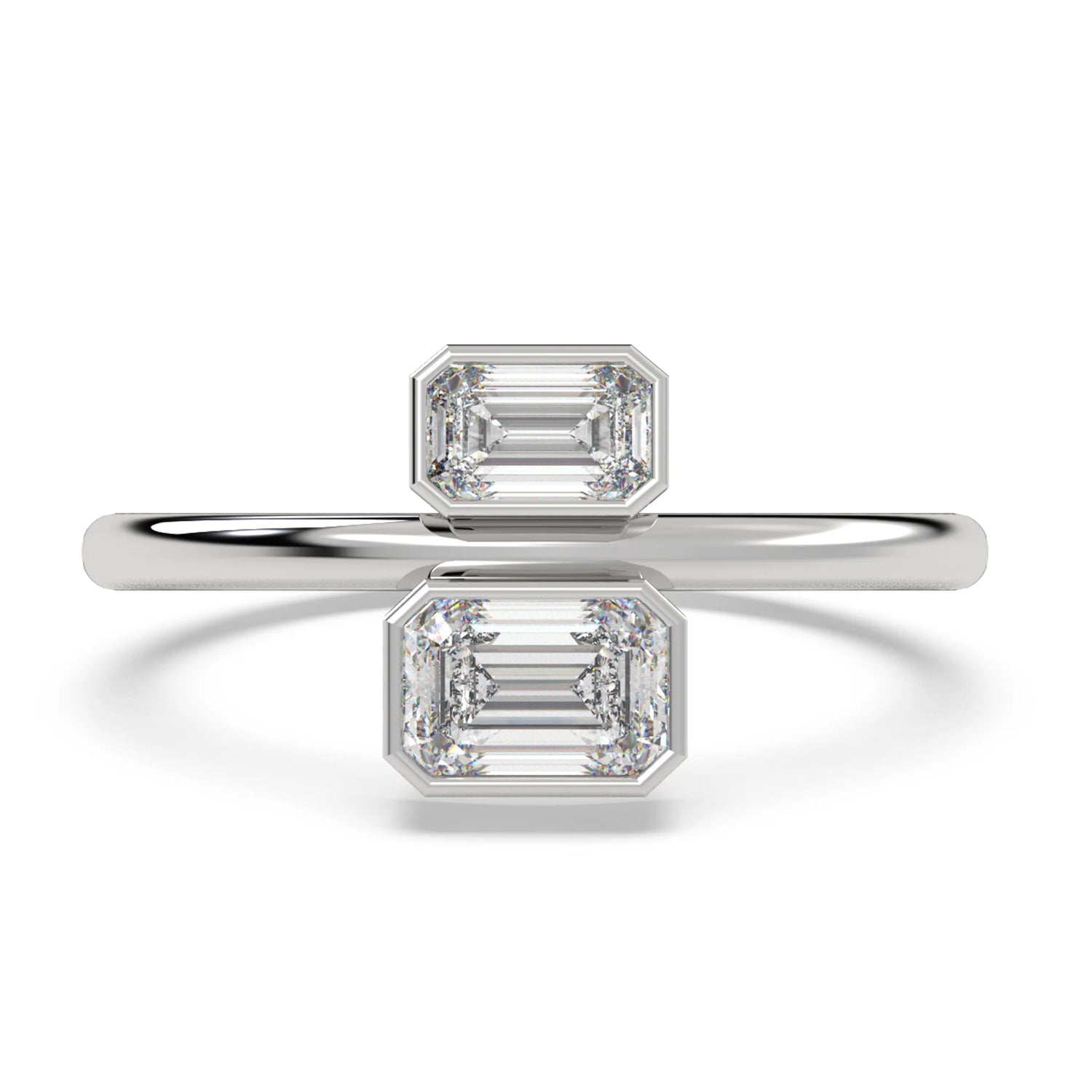 2 Stone Emerald Cut Moissanite Engagement Ring