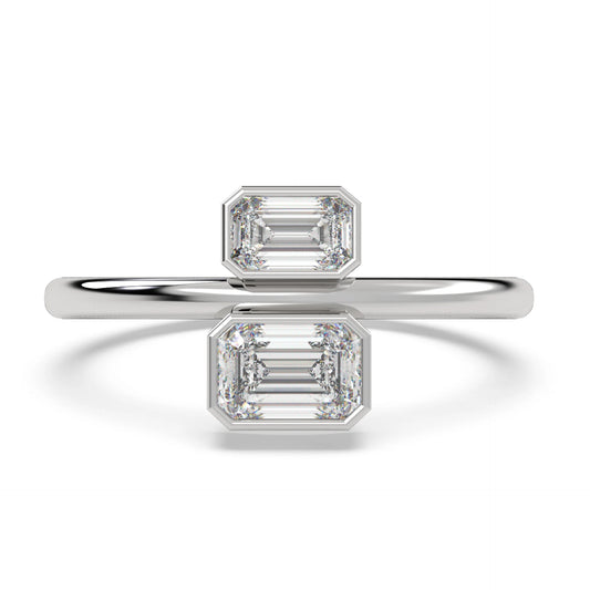 2 Stone Emerald Cut Moissanite Engagement Ring